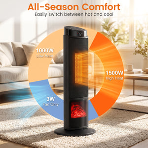 24 inch 1500W PTC Ceramic Tower Space Heater with 7-Color Flame-Black view 4