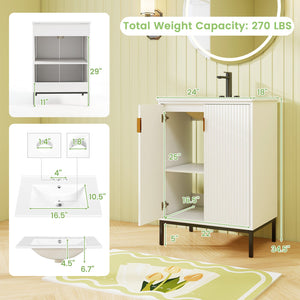 24 Inch Bathroom Vanity with Sink Combo and Adjustable Shelf-White view 4