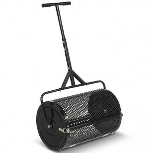 24 Inch Compost Spreader Peat Moss Spreader Roller with Height-Adjustable T-Shaped Handle-Black