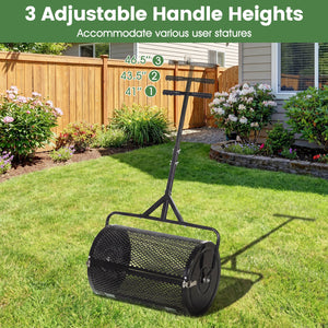 24 Inch Compost Spreader Peat Moss Spreader Roller with Height-Adjustable T-Shaped Handle-Black view 6