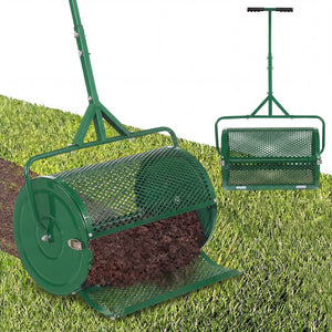 24 Inch Compost Spreader Peat Moss Spreader Roller with Height-Adjustable T-Shaped Handle-Green view 3