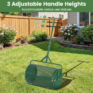 24 Inch Compost Spreader Peat Moss Spreader Roller with Height-Adjustable T-Shaped Handle-Green view 6