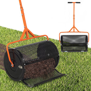 24 Inch Compost Spreader Peat Moss Spreader Roller with Height-Adjustable T-Shaped Handle-Orange view 3