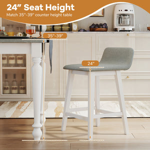 24 Inch Counter Height Bar Stools Set of 2 with Low Back-White view 7