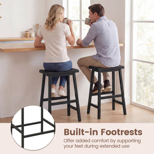 24 Inch Counter Height Stools Solid Wood Saddle Bar Stools Set of 2-Black view 7
