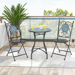 24 Inch Patio Bistro Table with Ceramic Tile Tabletop-Multicolor view 3