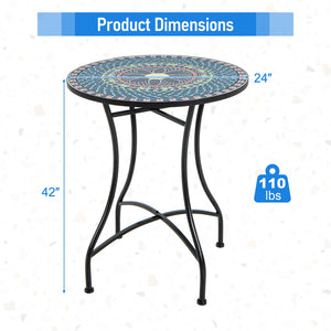 24 Inch Patio Bistro Table with Ceramic Tile Tabletop-Multicolor view 4