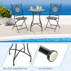 24 Inch Patio Bistro Table with Ceramic Tile Tabletop-Multicolor view 7