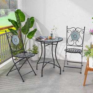 24 Inch Patio Bistro Table with Ceramic Tile Tabletop-Blue view 2