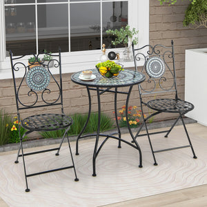 24 Inch Patio Bistro Table with Ceramic Tile Tabletop-Blue view 3