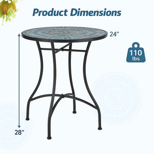 24 Inch Patio Bistro Table with Ceramic Tile Tabletop-Blue view 4