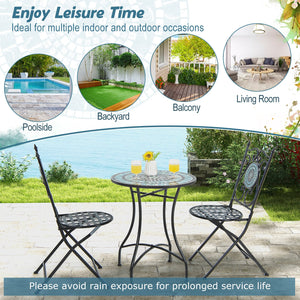 24 Inch Patio Bistro Table with Ceramic Tile Tabletop-Blue view 8