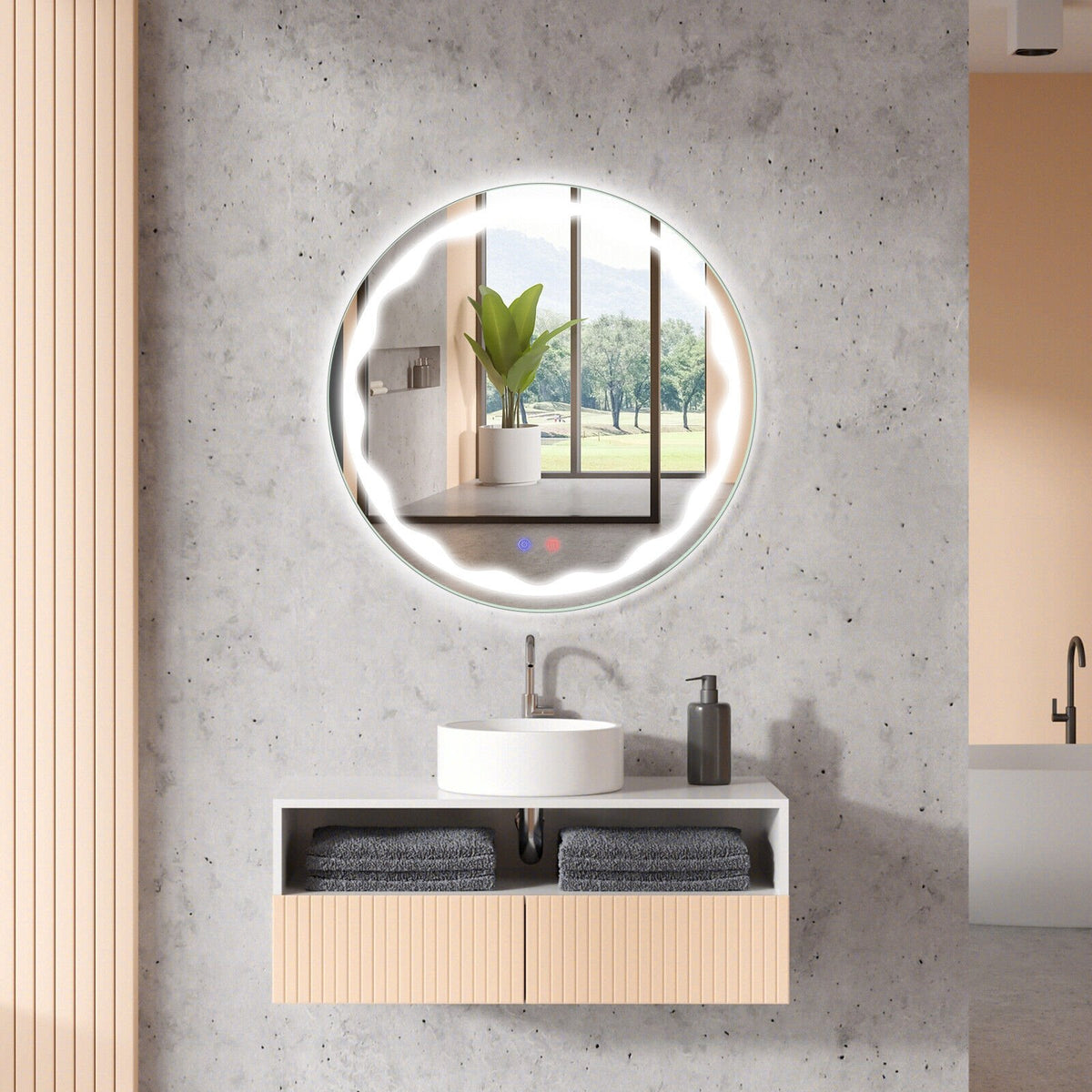 24 Inch Round Wall Mirror with 3-Color LED Lights and Smart Touch Button view 2