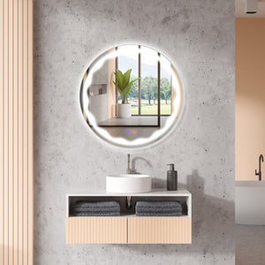 24 Inch Round Wall Mirror with 3-Color LED Lights and Smart Touch Button view 2