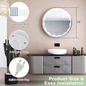 24 Inch Round Wall Mirror with 3-Color LED Lights and Smart Touch Button view 4