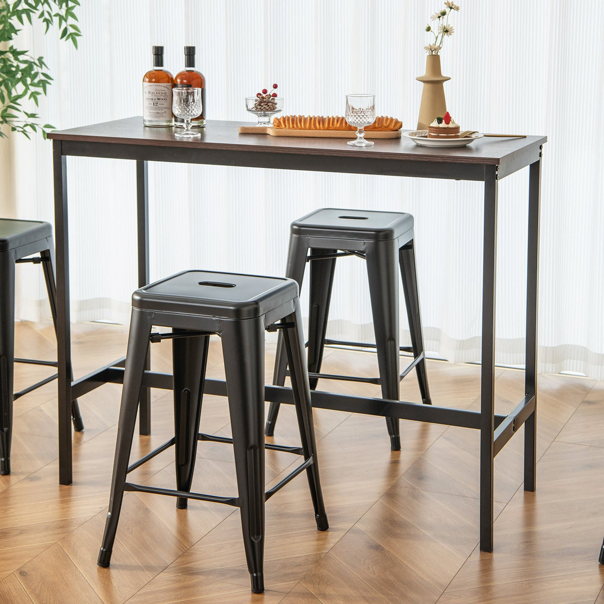 24 Inch Set of 4 Tolix Style Counter Height Barstool Stackable Chair-Black view 2