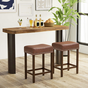 24 Inch Upholstered PU Leather Bar Stools Set of 2-Brown view 3