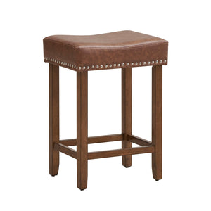 24 Inch Upholstered PU Leather Bar Stools Set of 2-Brown view 4