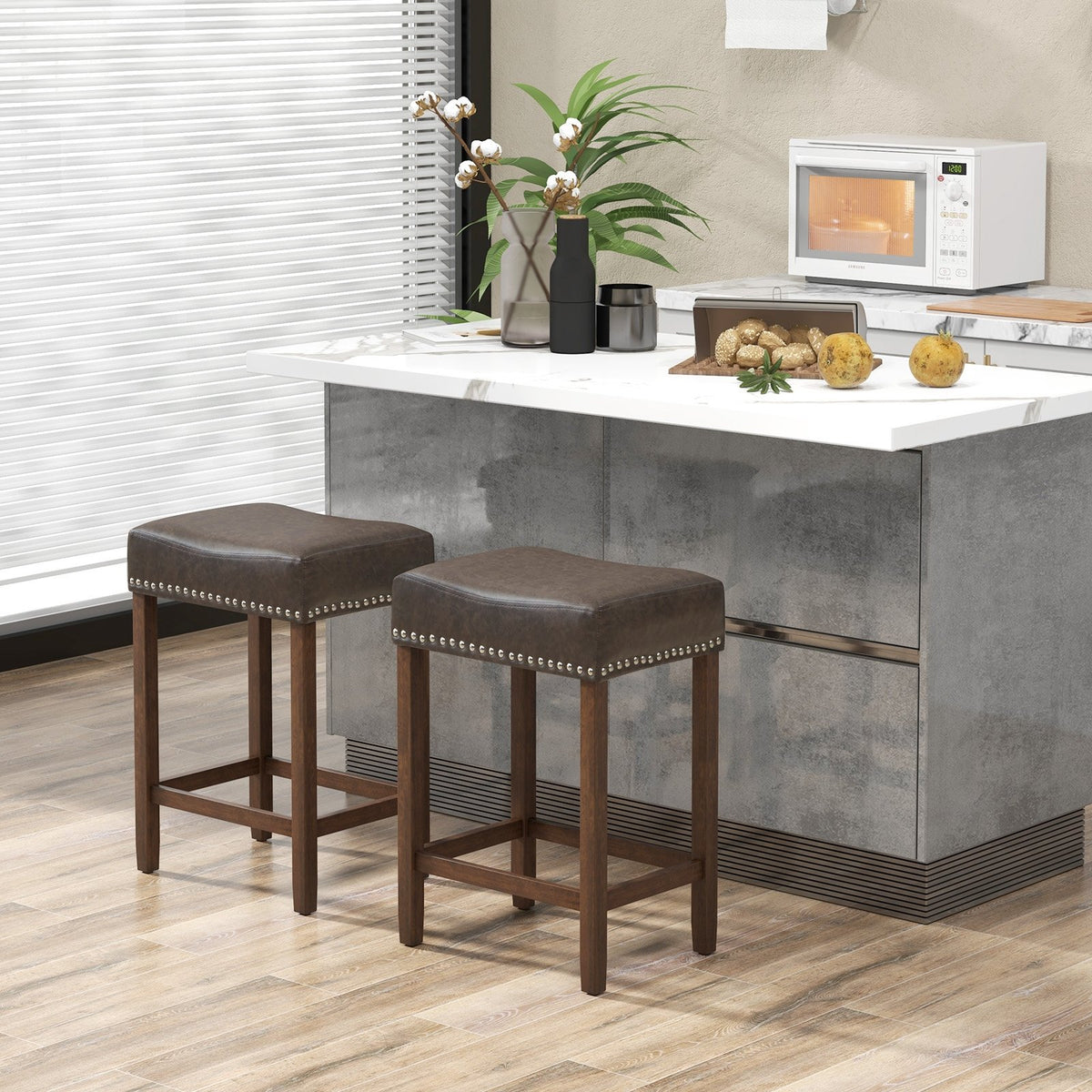 24 Inch Upholstered PU Leather Bar Stools Set of 2-Gray view 2