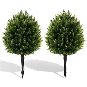 24 Inches Artificial Cypress Topiary Ball Tree Set with Ground Spike-Green view 4