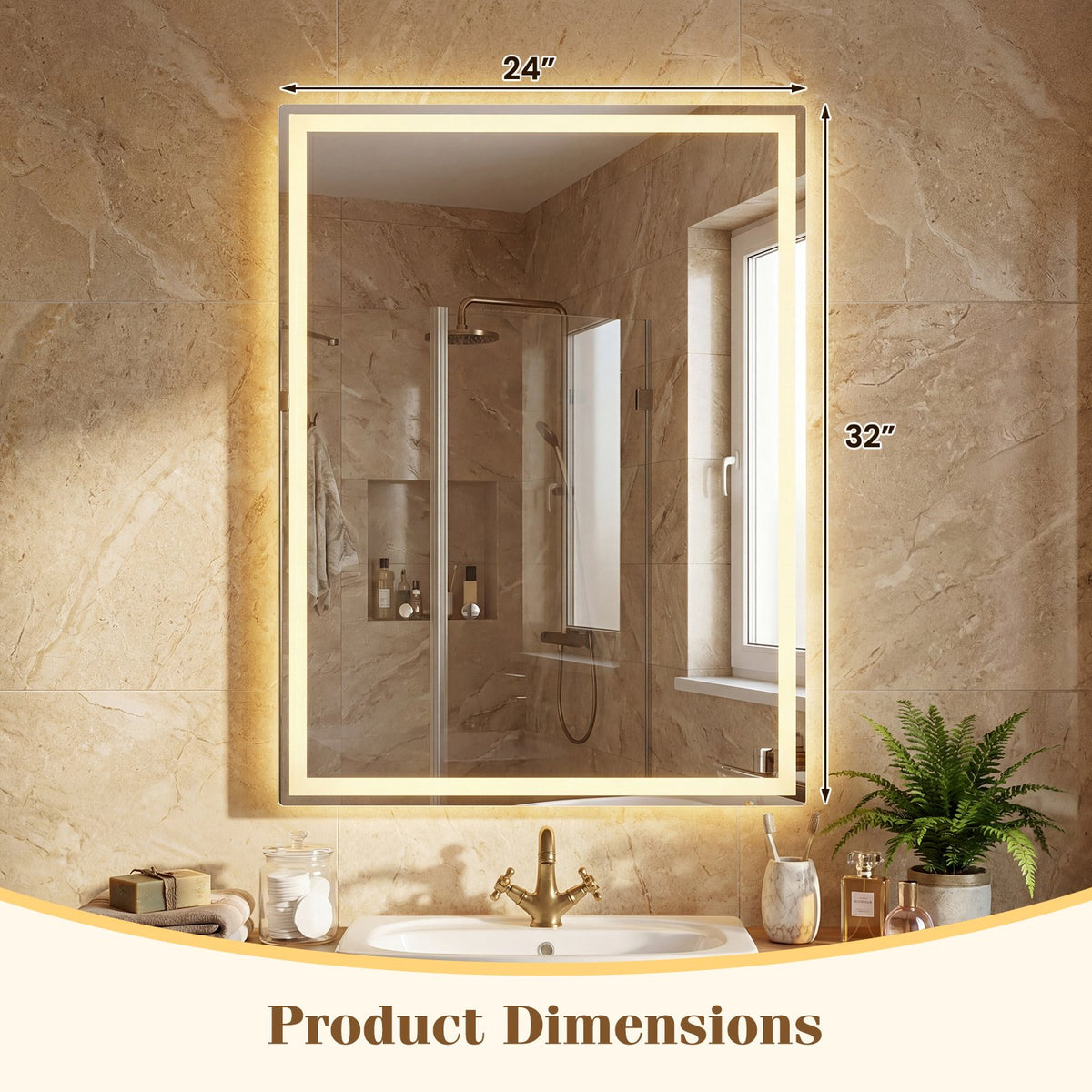 24 x 32 Inch LED Bathroom Mirror with Frontlit and Backlit view 2