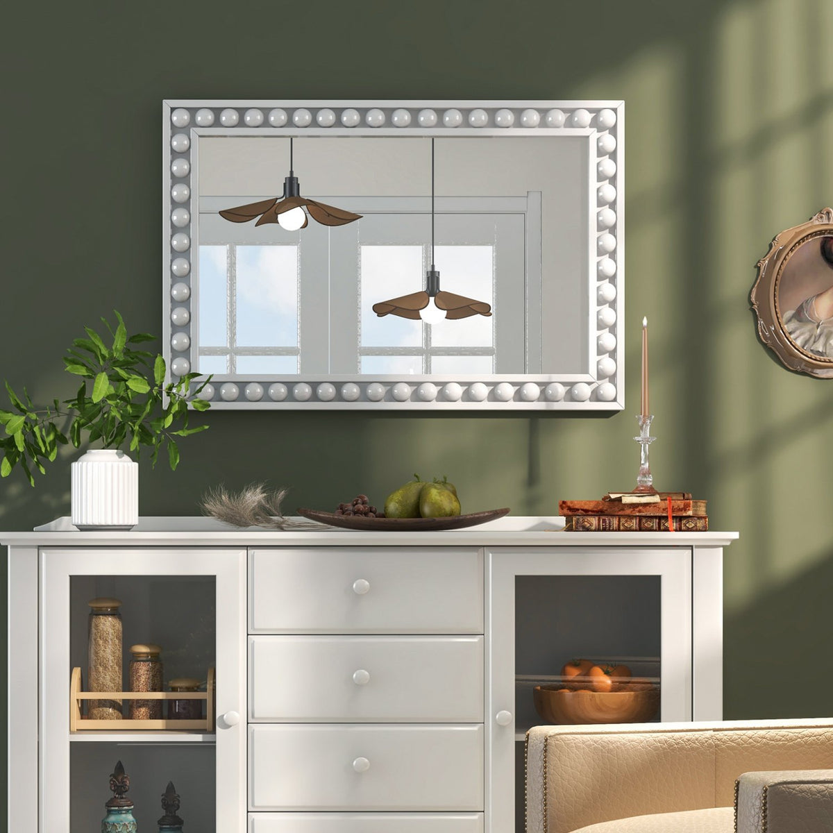 24 x 36 Inches Rustic Wall Mirror with Solid Wood Frame for Living Room, Bedroom-White view 2
