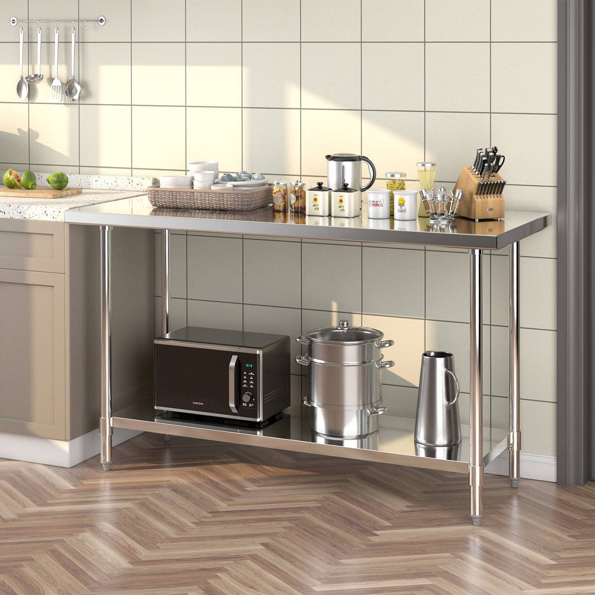 24 x 60 Inches Stainless Steel Kitchen Prep Work Table with Adjustable Undershelf view 2
