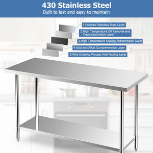 24 x 60 Inches Stainless Steel Kitchen Prep Work Table with Adjustable Undershelf view 6