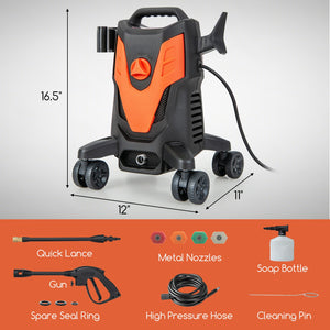 2400 PSI Electric Pressure Washer with 4 Universal Wheels-Orange view 3