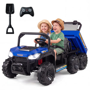 24V 2-Seater Kids Ride on Dump Truck 4WD with Electric Dump Bed and Lights-Navy