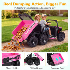 24V 2-Seater Kids Ride on Dump Truck 4WD with Electric Dump Bed and Lights-Pink view 7