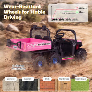 24V 2-Seater Kids Ride on Dump Truck 4WD with Electric Dump Bed and Lights-Pink view 9