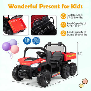 24V 2-Seater Kids Ride on Dump Truck 4WD with Electric Dump Bed and Lights-Red view 4