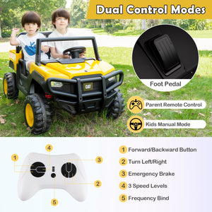 24V Ride On Dump Truck Licensed Caterpillar 2-Seater for Girls Boys-Yellow view 7