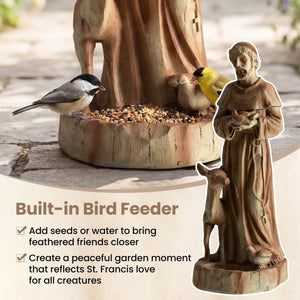 24.5 inch St. Francis Statue with Bird Feeder Saint Francis of Assisi with Animals Sculpture-Rustic Brown view 8