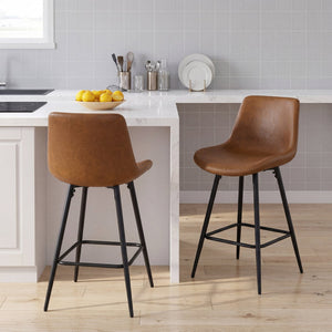 24 Inch Bar Stools Set of 2 with Backs and Footrests-Brown view 3