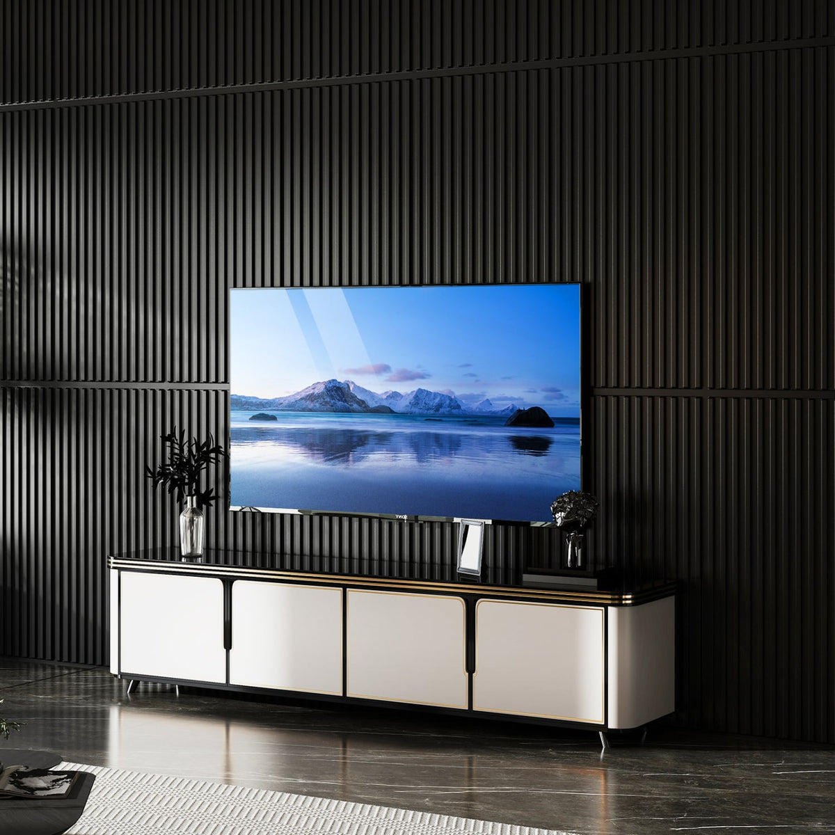 24-Pack PVC Slat Wall Panels for Interior Wall Decoration for Living Room and TV Background-Black view 2