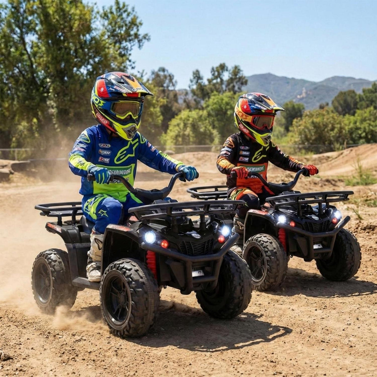 24V Electric Ride On Quad with LED Headlights-Black-2 Pieces view 2