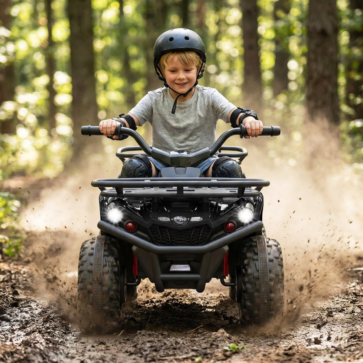 24V Electric Ride On Quad with LED Headlights-Black view 2