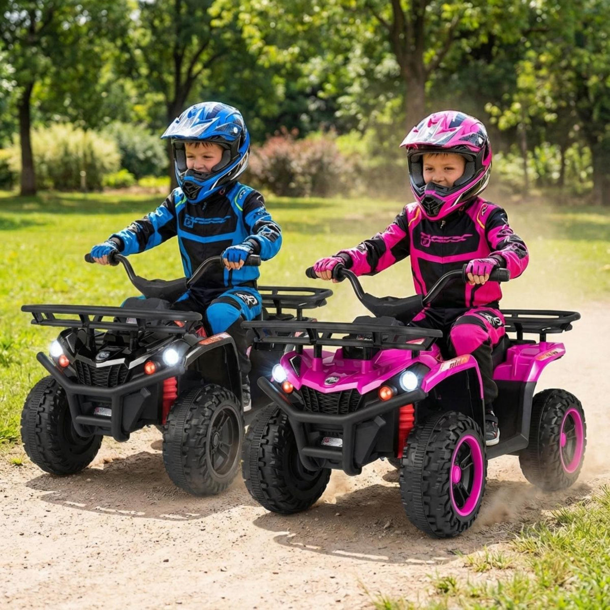 24V Electric Ride On Quad with LED Headlights-Black+Pink view 2