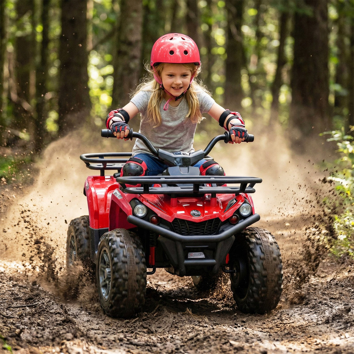24V Electric Ride On Quad with LED Headlights-Red view 2