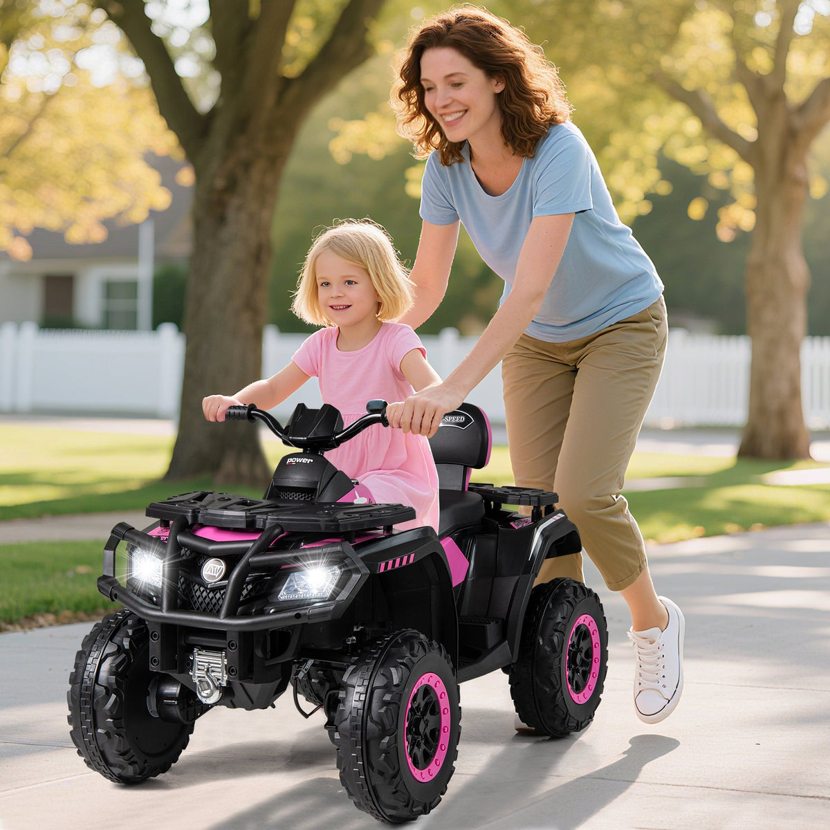 24V Kids ATV 2-Seater with 4 Motors with LED Lights and Music-Pink view 2