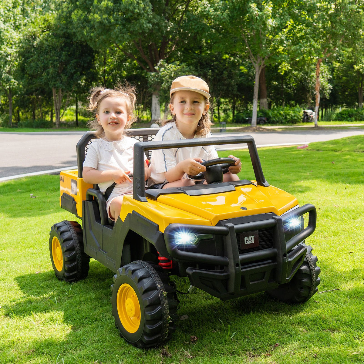 24V Ride On Dump Truck Licensed Caterpillar 2-Seater Kids Car with Remote Control-Yellow view 2