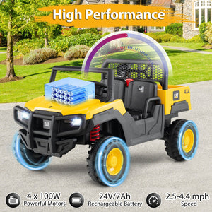 24V Ride On Dump Truck Licensed Caterpillar 2-Seater Kids Car with Remote Control-Yellow view 6