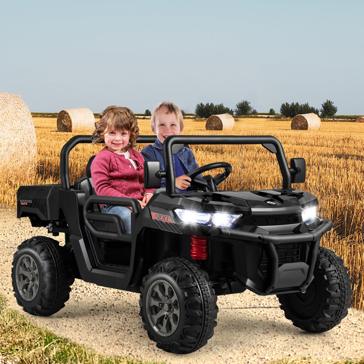 24V Ride On Kids Car with Dump Bed and Remote Control-Black view 2