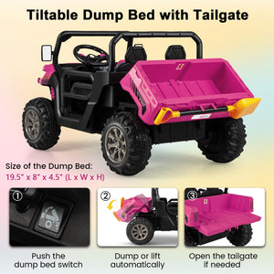 24V Ride On Kids Car with Dump Bed and Remote Control-Pink view 5