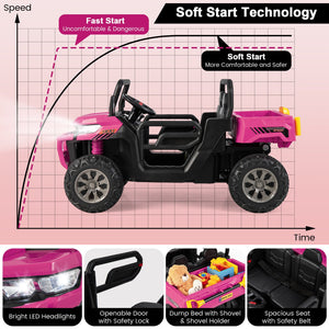24V Ride On Kids Car with Dump Bed and Remote Control-Pink view 9