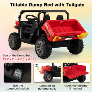 24V Ride On Kids Car with Dump Bed and Remote Control-Red view 5