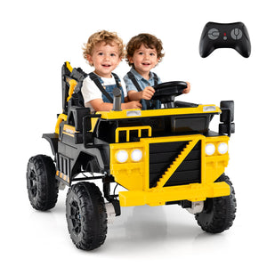 24V Ride On Excavator 4WD 2-Seater with Remote Control and Digging Arm-Yellow view 3