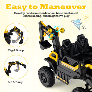 24V Ride On Excavator 4WD 2-Seater with Remote Control and Digging Arm-Yellow view 7